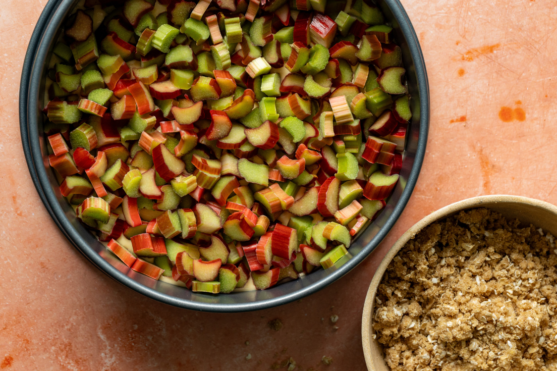 Rhabarber-Streuselkuchen - Zubereitung des Streuseltoppings