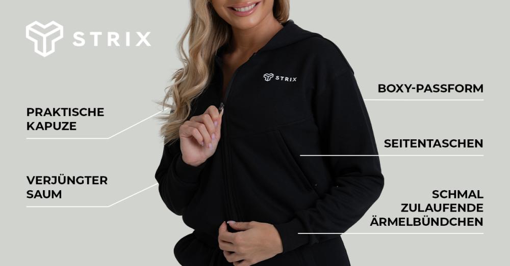 Women's ZOA Zip-Up Hoodie Black - STRIX