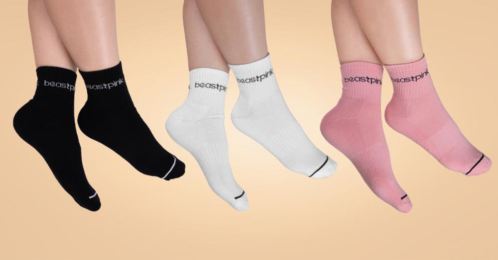 Midhigh Socks 3Pack White Black Pink - BeastPink