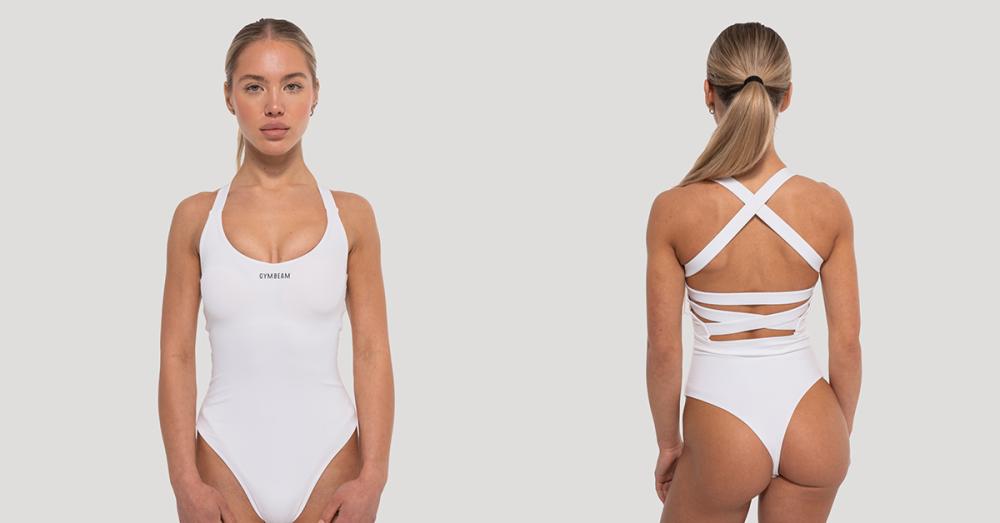 Damen-Flow-Bodysuit Weiß  – GymBeam