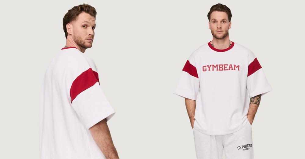 Premium Heavyweight Varsity T-Shirt in White  - GymBeam