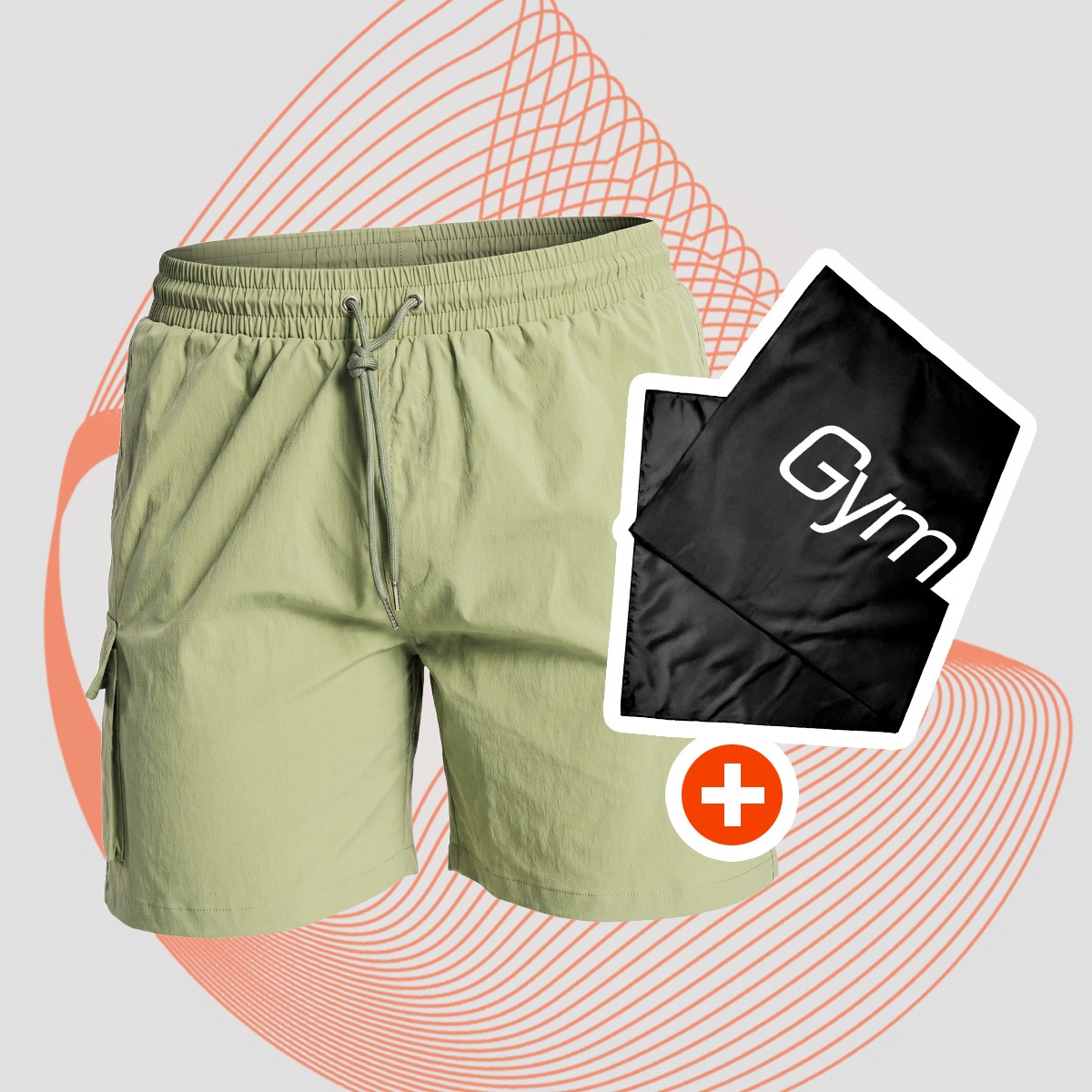Cargo Badeshorts für Männer in Olive - GymBeam + geschenk