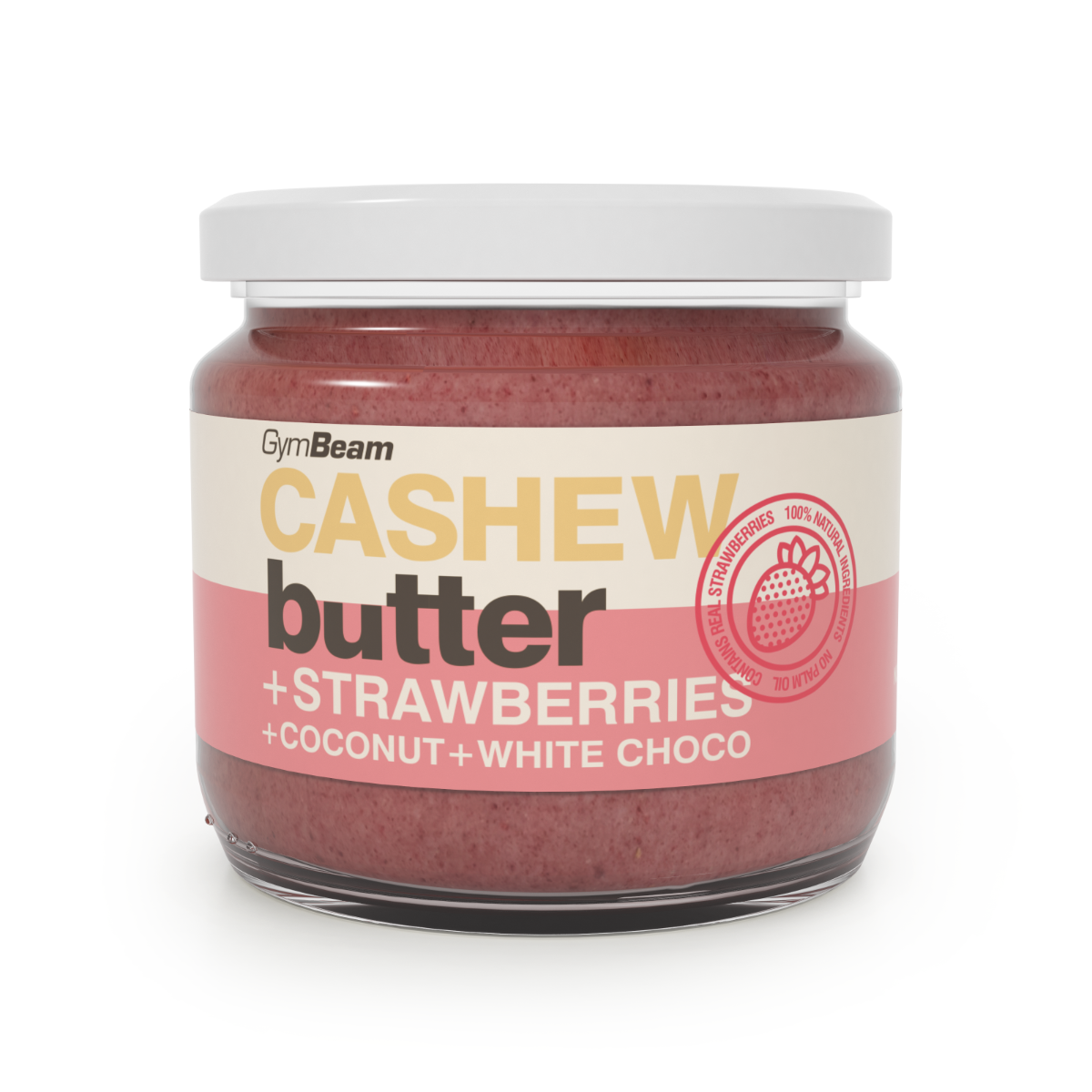 Cashewbutter mit Kokosnuss, weißer Schokolade und Erdbeeren – GymBeam