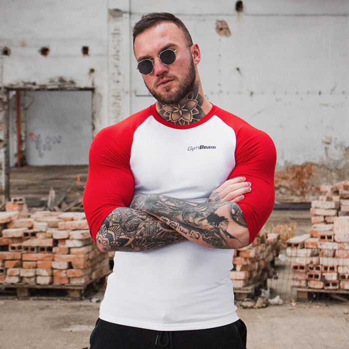 T-Shirt für Männer Fitted Sleeve White Red - GymBeam
