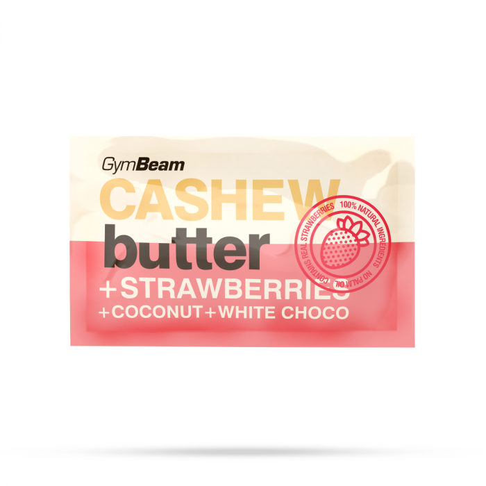 Sample Cashew butter with coconut, white choco and strawberry - GymBeam