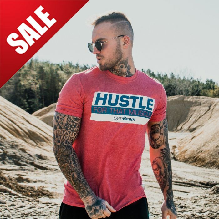 T-Shirt für Manner Hustle For That Muscle Heather Red - GymBeam