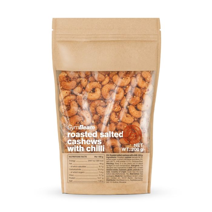 Roasted salted cashews with chilli - GymBeam 200 g