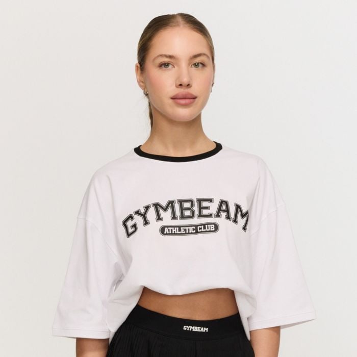 Women‘s Varsity Oversized T-Shirt White - GymBeam XS
