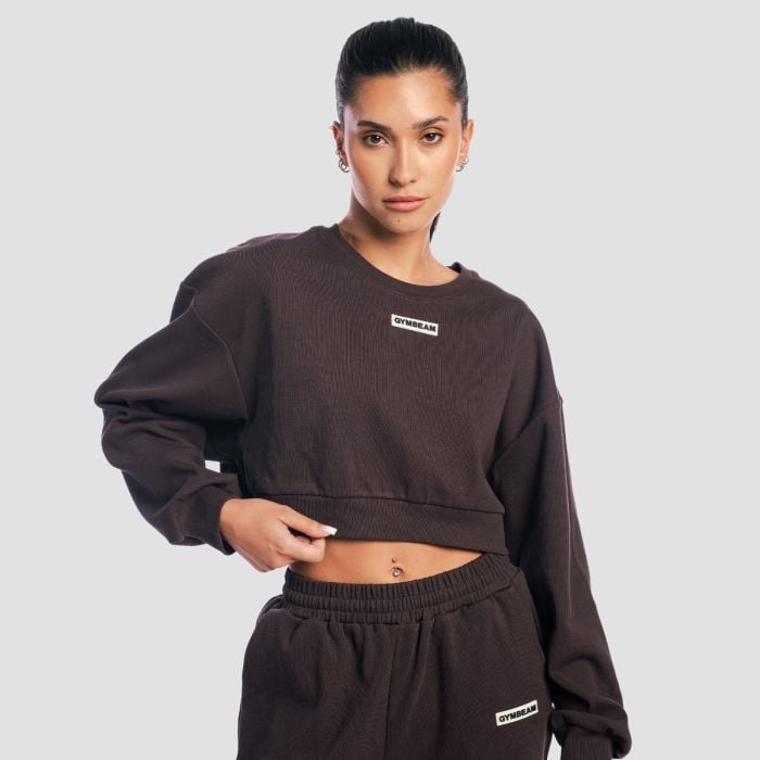 Women‘s Aura Cropped Sweatshirt Tee Brown - GymBeam M