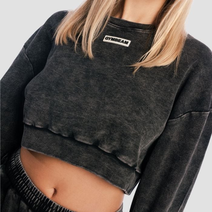 Women‘s Aura Cropped Sweatshirt Washed Black - GymBeam S