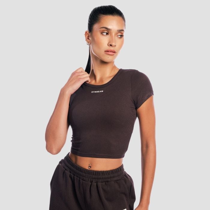 Women‘s Aura Cropped T-Shirt Tee Brown - GymBeam S