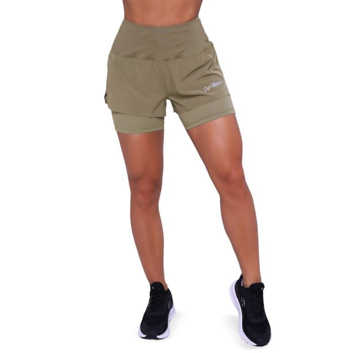 Pulse 2in1-Laufshorts für Frauen in Vetiver – GymBeam L