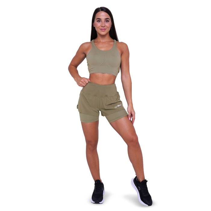 Pulse 2in1-Laufshorts für Frauen in Vetiver – GymBeam L