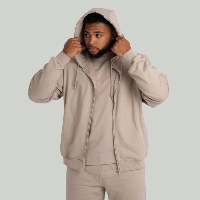 Hoodie mit Reißverschluss in Taupe - STRIX L