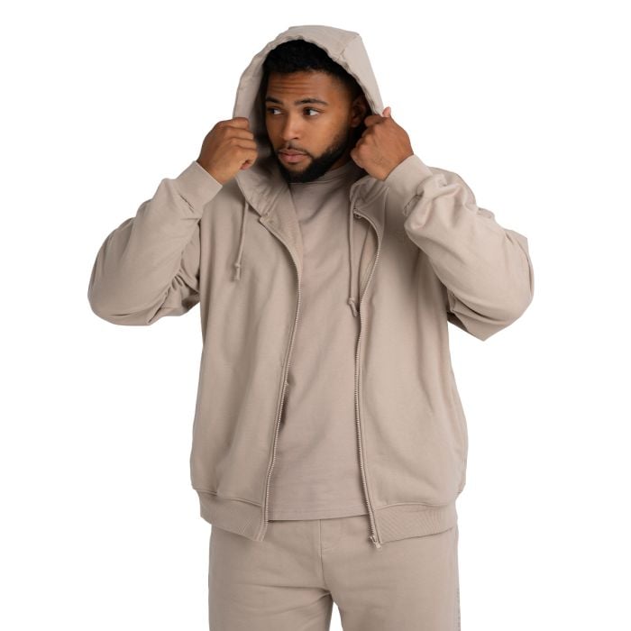 Hoodie mit Reißverschluss in Taupe - STRIX L