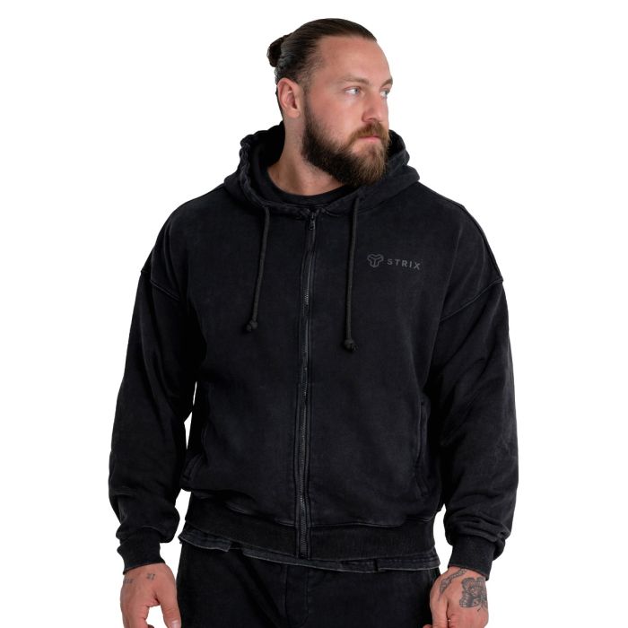Hoodie mit Reißverschluss in Washed Black - STRIX L