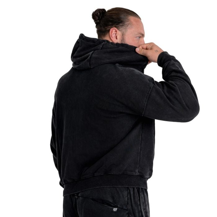 Hoodie mit Reißverschluss in Washed Black - STRIX L