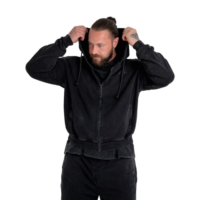 Hoodie mit Reißverschluss in Washed Black - STRIX L