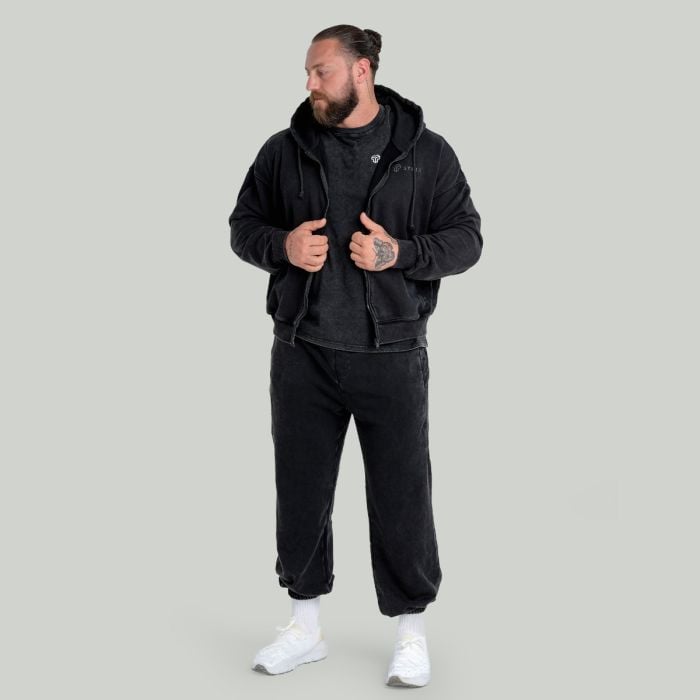 Hoodie mit Reißverschluss in Washed Black - STRIX L