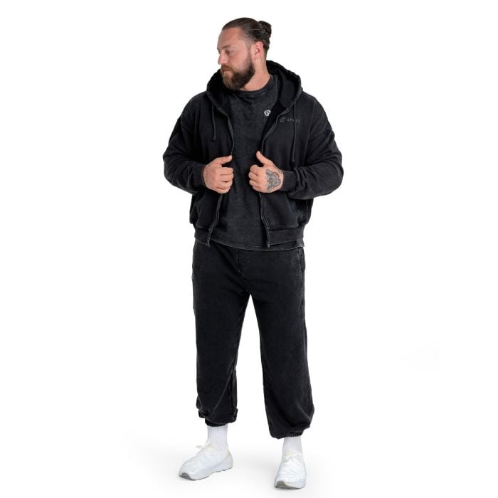 Hoodie mit Reißverschluss in Washed Black - STRIX L