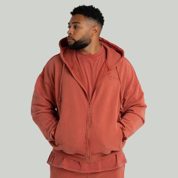 Hoodie mit Reißverschluss in Washed Terra - STRIX XL