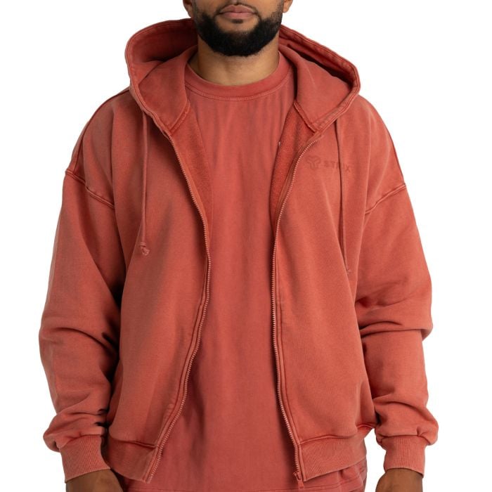 Hoodie mit Reißverschluss in Washed Terra - STRIX XL