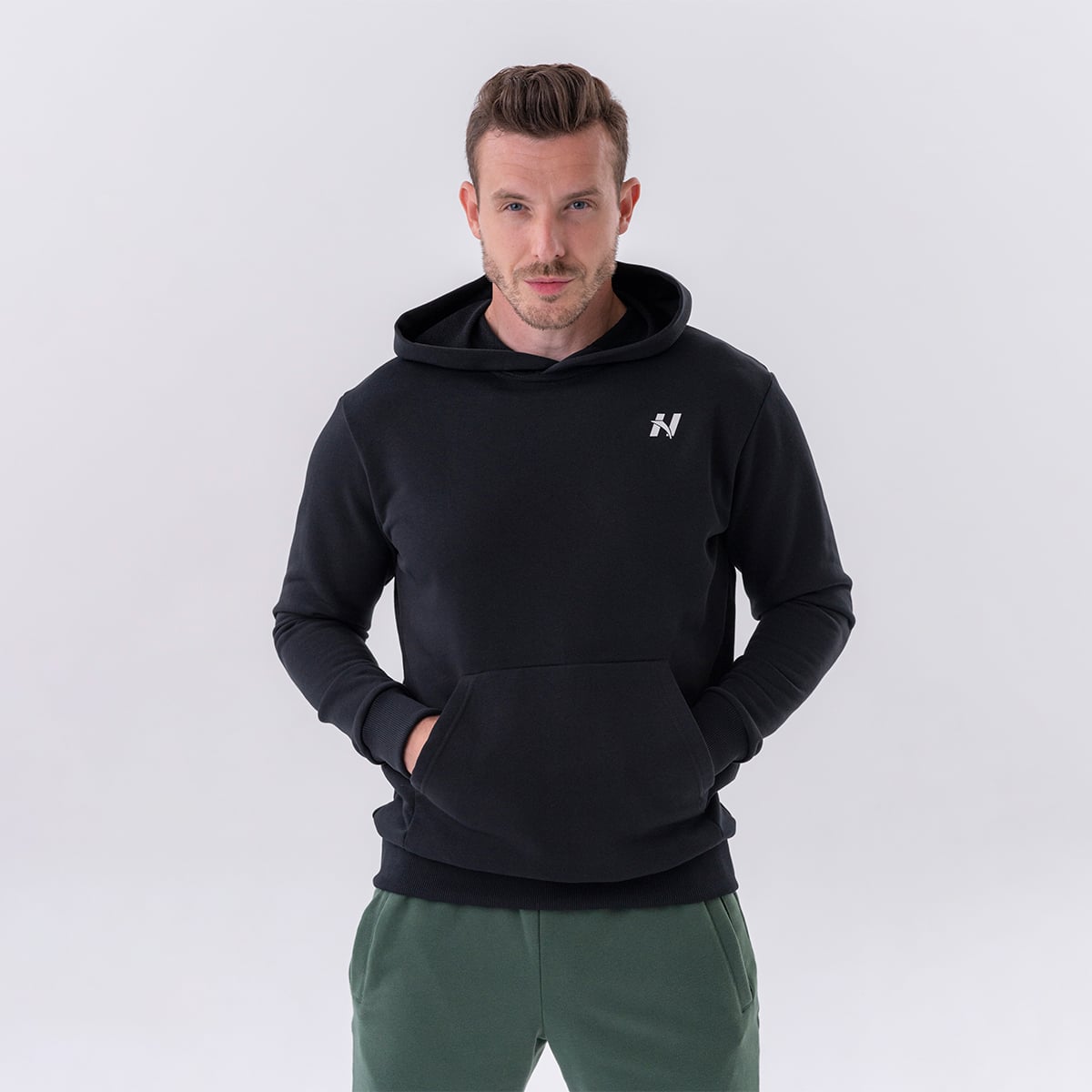 Men‘s Hoodie Pouch Pocket Black - NEBBIA