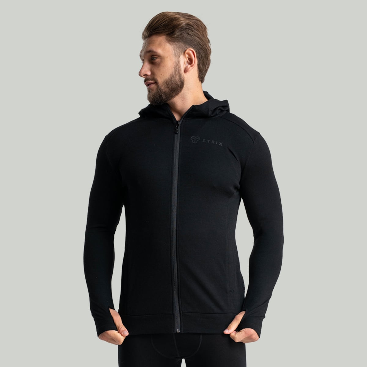 MERINO I Zip Up Hoodie in Black - STRIX