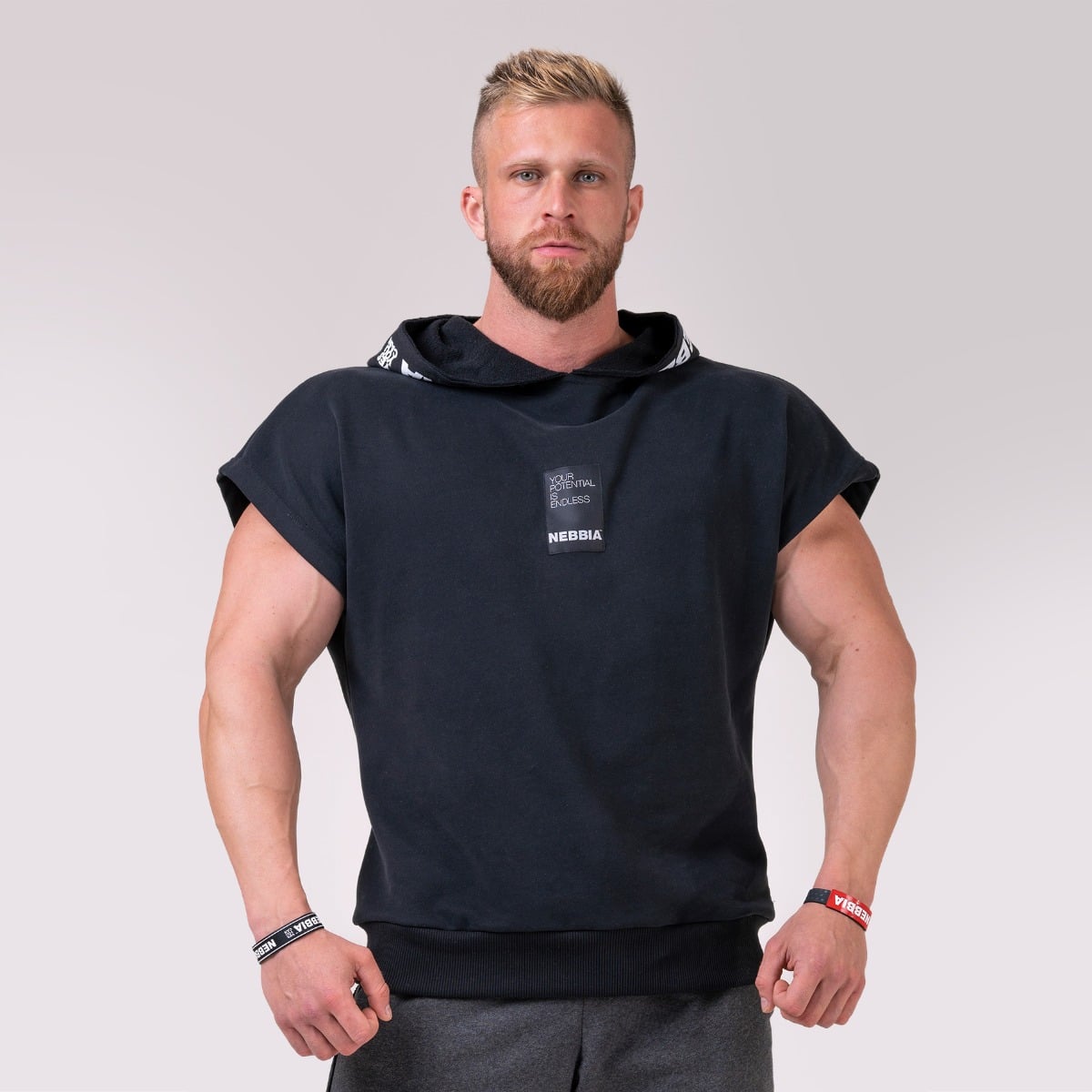 Men‘s T-shirt Reg Top Hoodie Black - NEBBIA