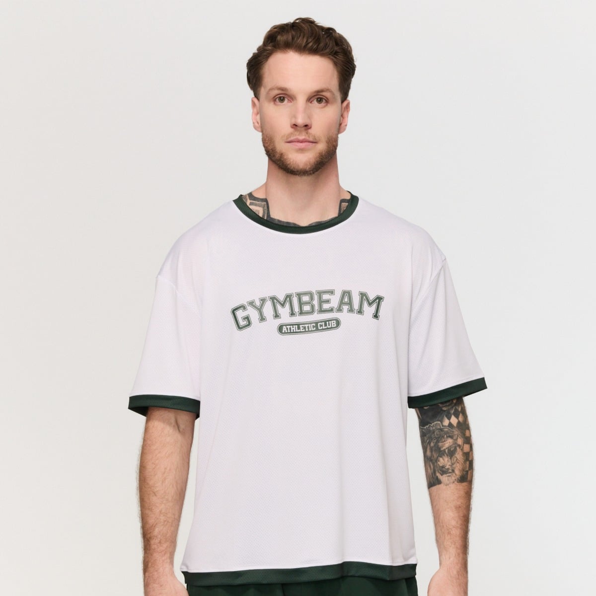 Oversize Varsity T-Shirt in White - GymBeam