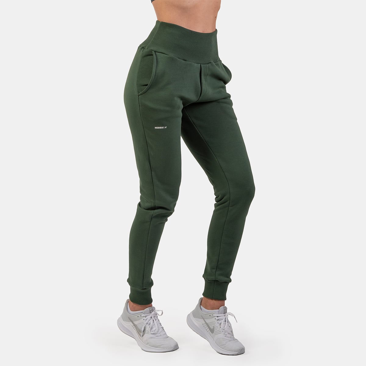 Sweatpants High Waist Loose Fit Dark Green - NEBBIA