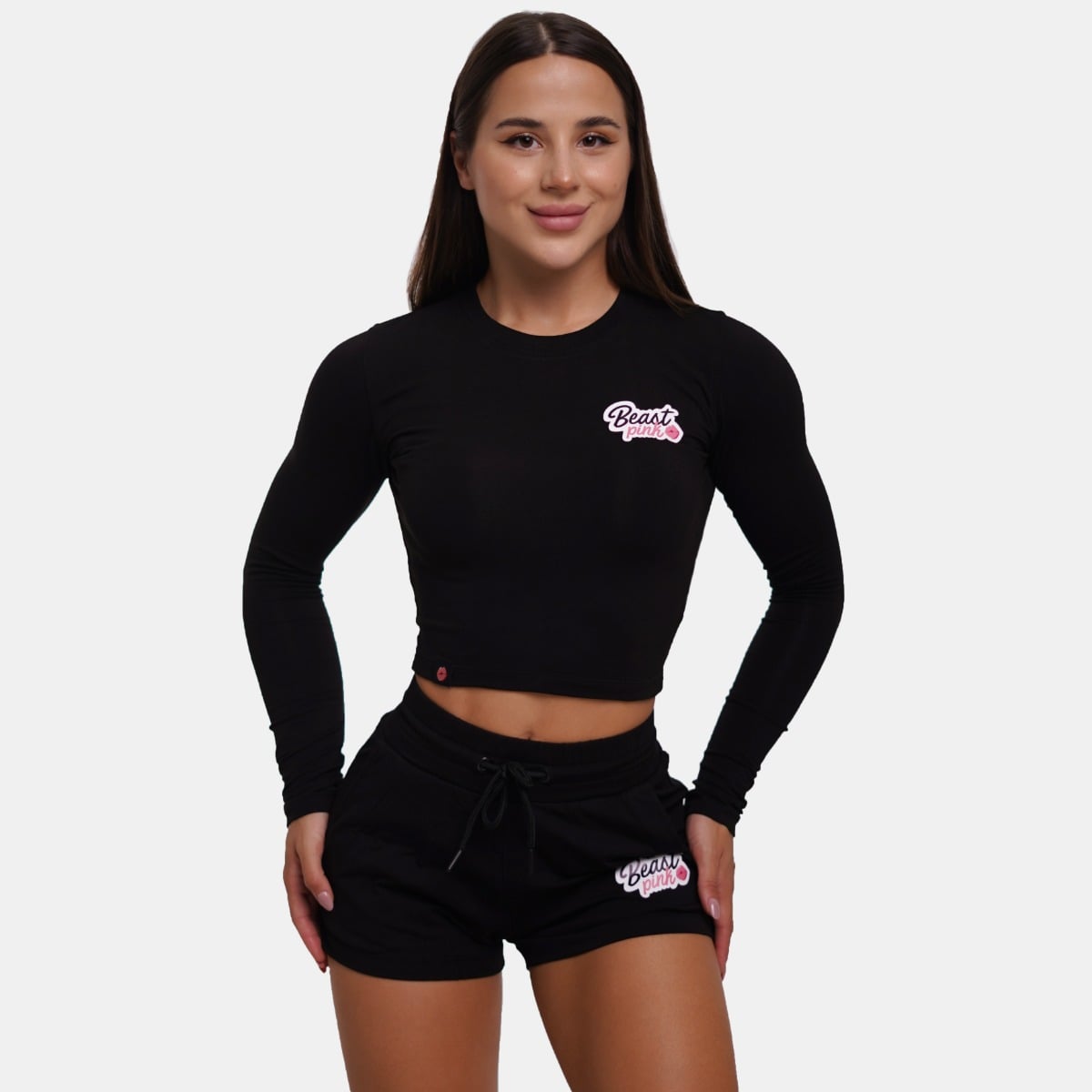 T-Shirt Long Sleeve Croptop Black - BeastPink