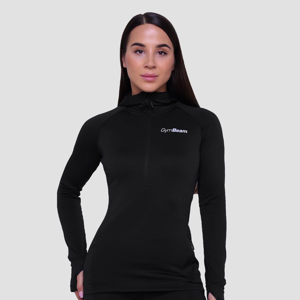 Pulse Lauf-Sweatshirt für Frauen mit halbem Reißverschluss in Black - GymBeam