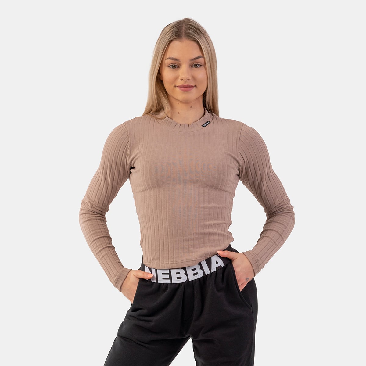 Women‘s Ribbed Long Sleeve Top Organic Cotton Brown - NEBBIA
