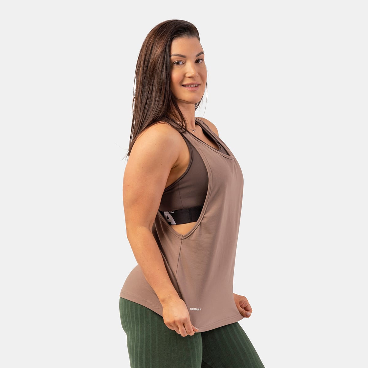 Women‘s Tank Top Loose Cross Back Brown - NEBBIA