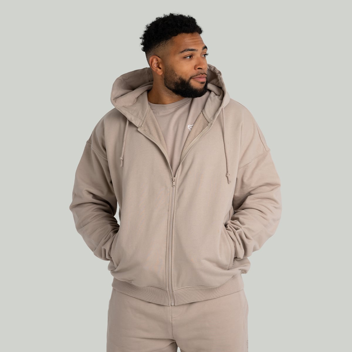 Hoodie mit Reißverschluss in Taupe - STRIX