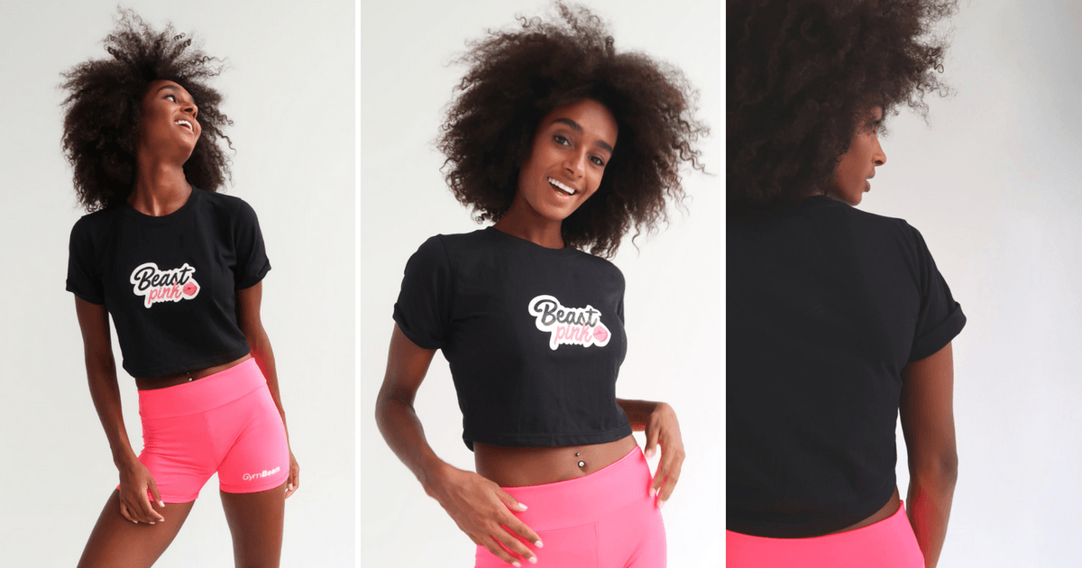 T-Shirt für Damen CropTop Black - BeastPink 