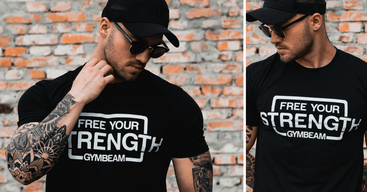 T-Shirt für Männer Free Your Strength Black White - GymBeam